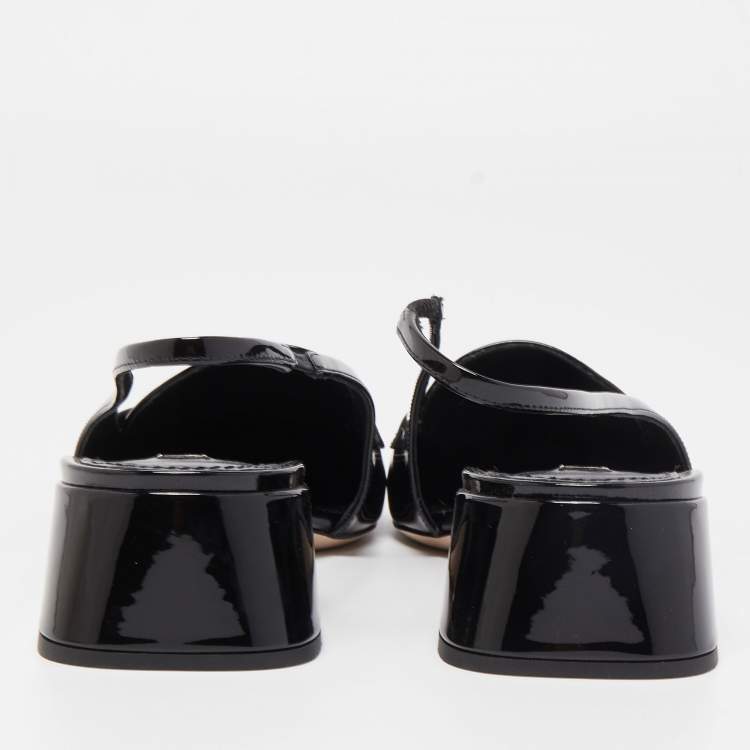 Pre Owned Miu Miu Black Patent Leather Slingback Pumps Size 41