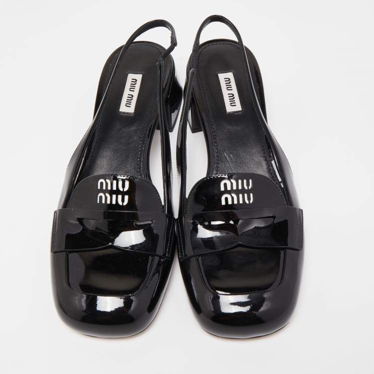 Pre Owned Miu Miu Black Patent Leather Slingback Pumps Size 41