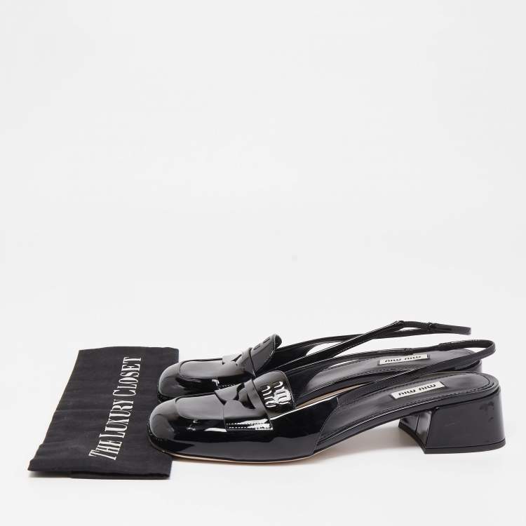 Pre Owned Miu Miu Black Patent Leather Slingback Pumps Size 41