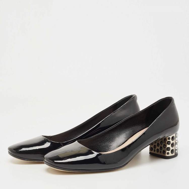 Pre Owned Miu Miu Black Patent Leather Crystal Embellished Heel Pumps Size 37