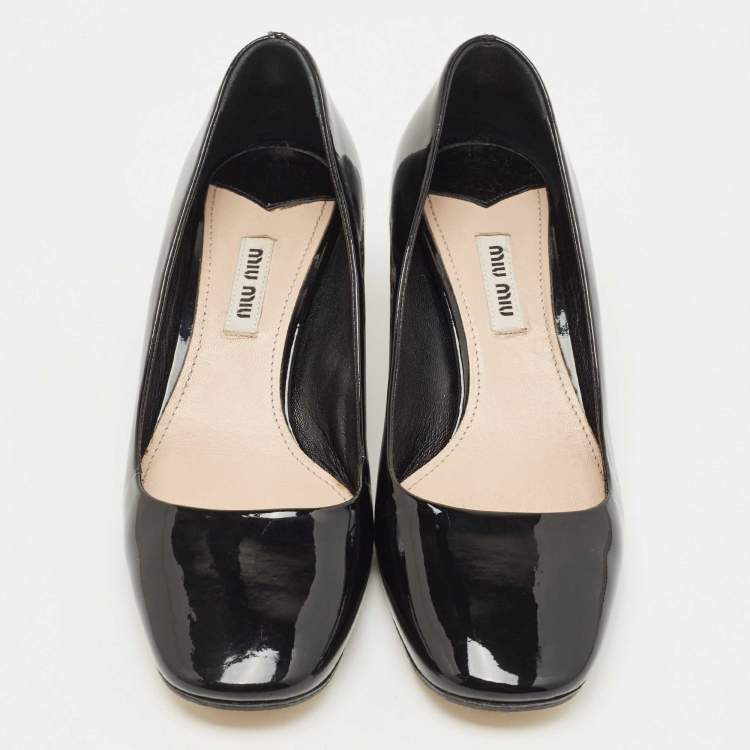 Pre Owned Miu Miu Black Patent Leather Crystal Embellished Heel Pumps Size 37