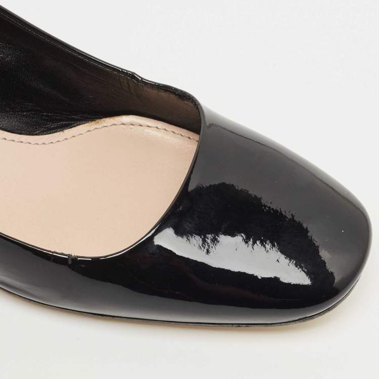 Pre Owned Miu Miu Black Patent Leather Crystal Embellished Heel Pumps Size 37