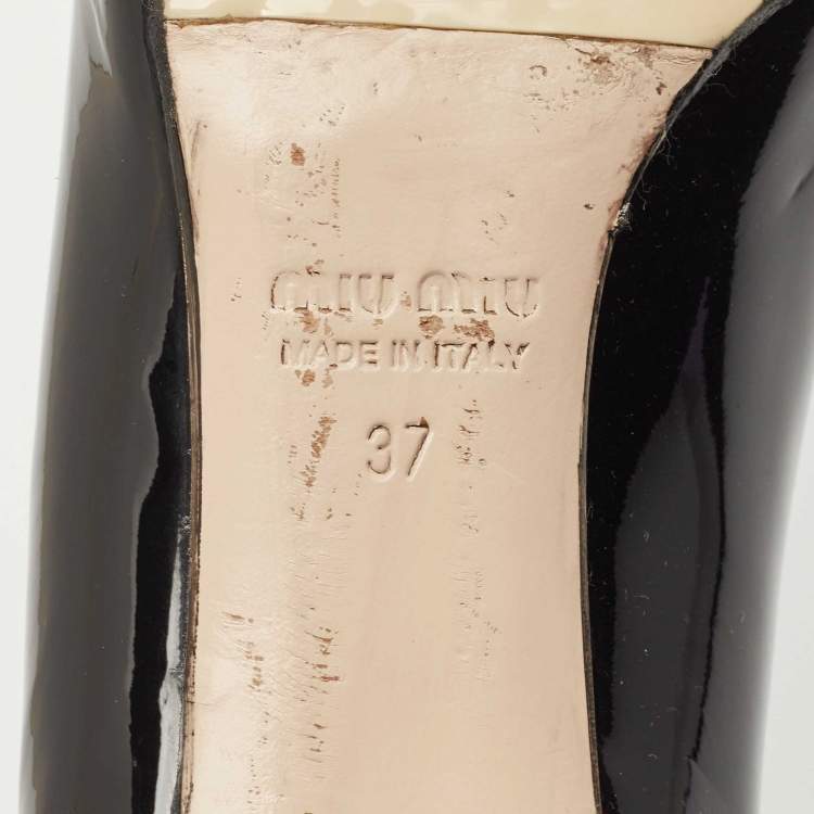 Pre Owned Miu Miu Black Patent Leather Crystal Embellished Heel Pumps Size 37