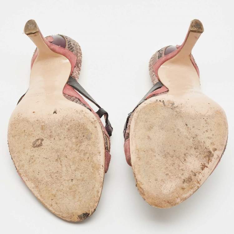 Pre Owned Miu Miu Multicolor Python and Suede Slide Sandals Size 37
