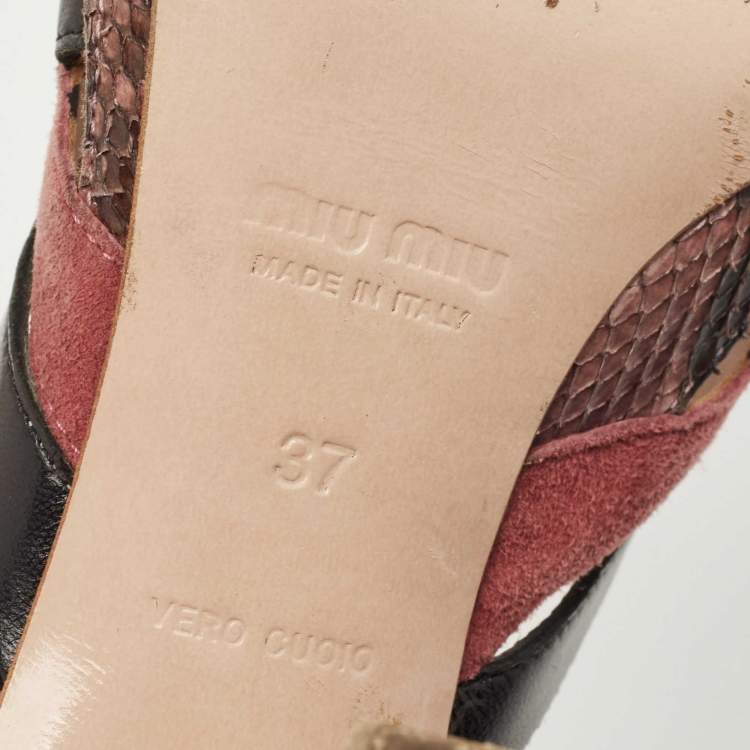 Pre Owned Miu Miu Multicolor Python and Suede Slide Sandals Size 37