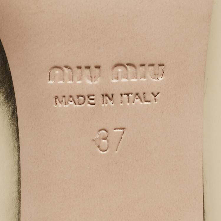 Pre Owned Miu Miu Dull Gold Leather Glitter Heel Round-Toe Pumps Size 37