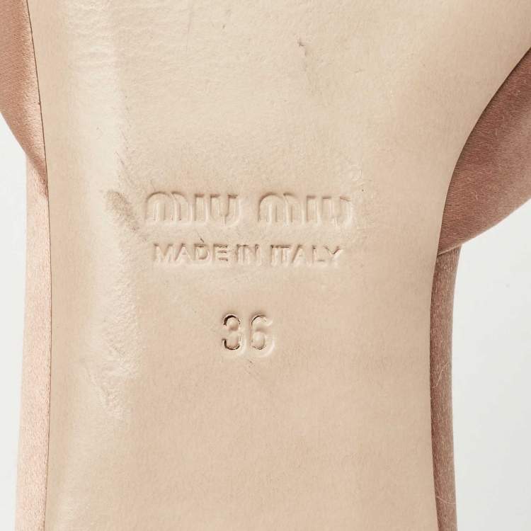 Pre Owned Miu Miu Beige Satin Crystal Embellished Slide Flats Size 36