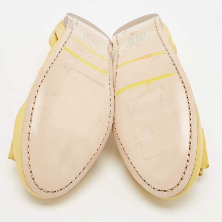 Pre Owned Miu Miu Yellow Leather Scrunch Bow Ballet Flats Size 39