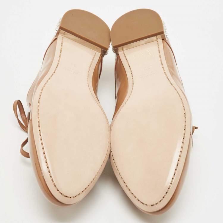 Pre Owned Miu Miu Beige Patent Leather Crystal Embellished Lace Derby Size 38