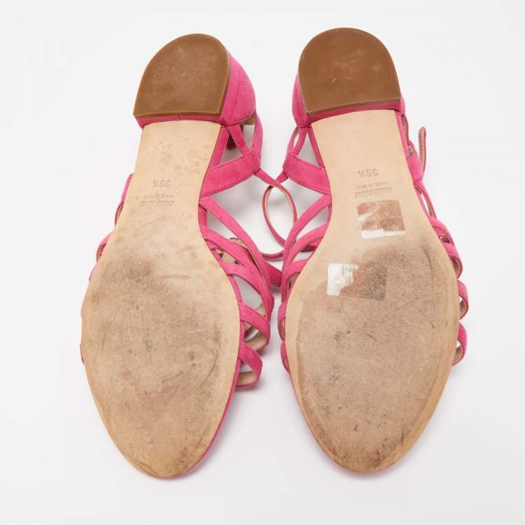 Pre Owned Miu Miu Pink Suede Strappy Flat Sandals Size 39.5