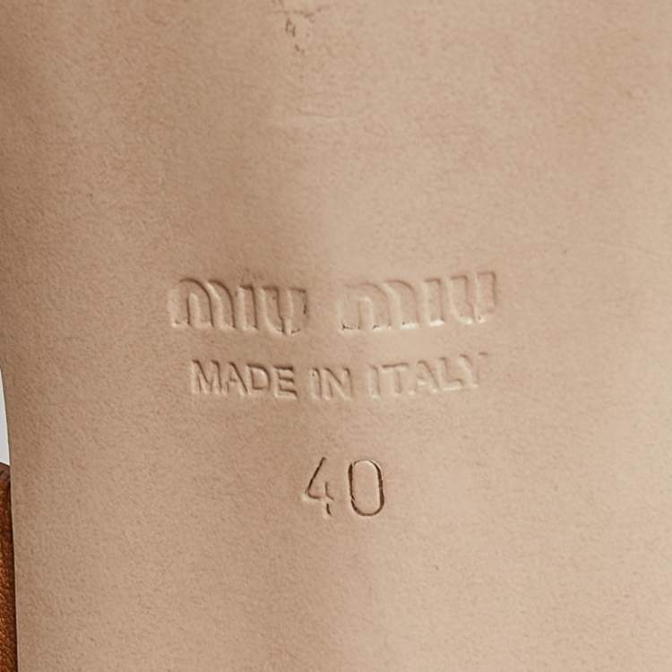 Pre Owned Miu Miu Brown Leather Crystal Embellished Block Heel Ankle Strap Sandals Size 40
