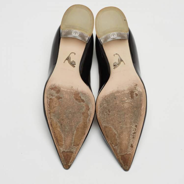 Pre Owned Miu Miu Black Patent Leather Pointed Toe Pumps Size 35