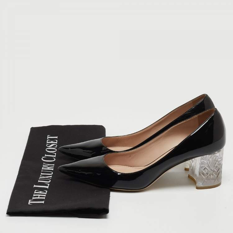 Pre Owned Miu Miu Black Patent Leather Pointed Toe Pumps Size 35