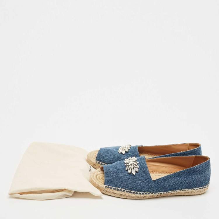 مملوكة مسبقًا Miu Miu Blue Denim Espadrille Flats Size 40
