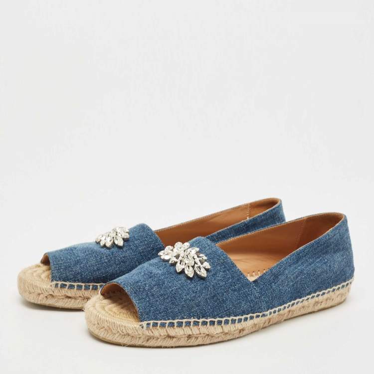 مملوكة مسبقًا Miu Miu Blue Denim Espadrille Flats Size 40