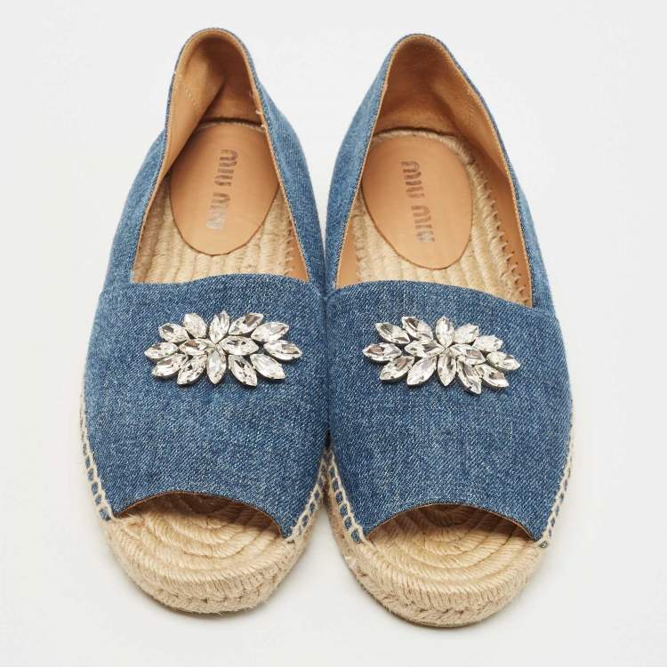 مملوكة مسبقًا Miu Miu Blue Denim Espadrille Flats Size 40