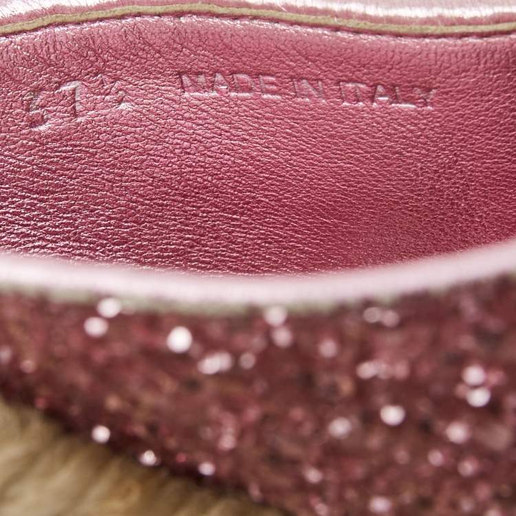 Pre Owned Miu Miu Pink Glitter Cross Strap Platform Espadrille Sandals Size 37.5
