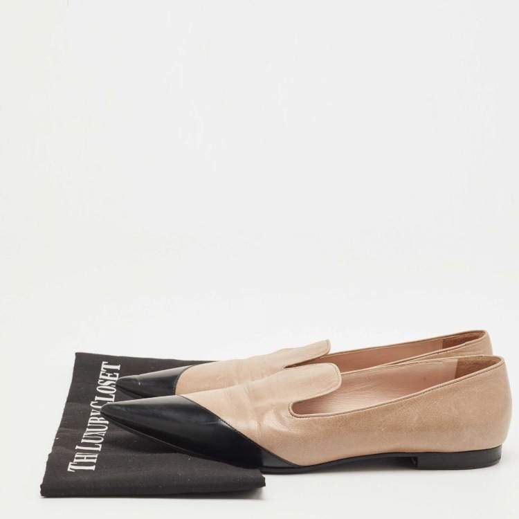 Pre Owned Miu Miu Light Brown/Black Leather Pointed Toe Loafers Size 40