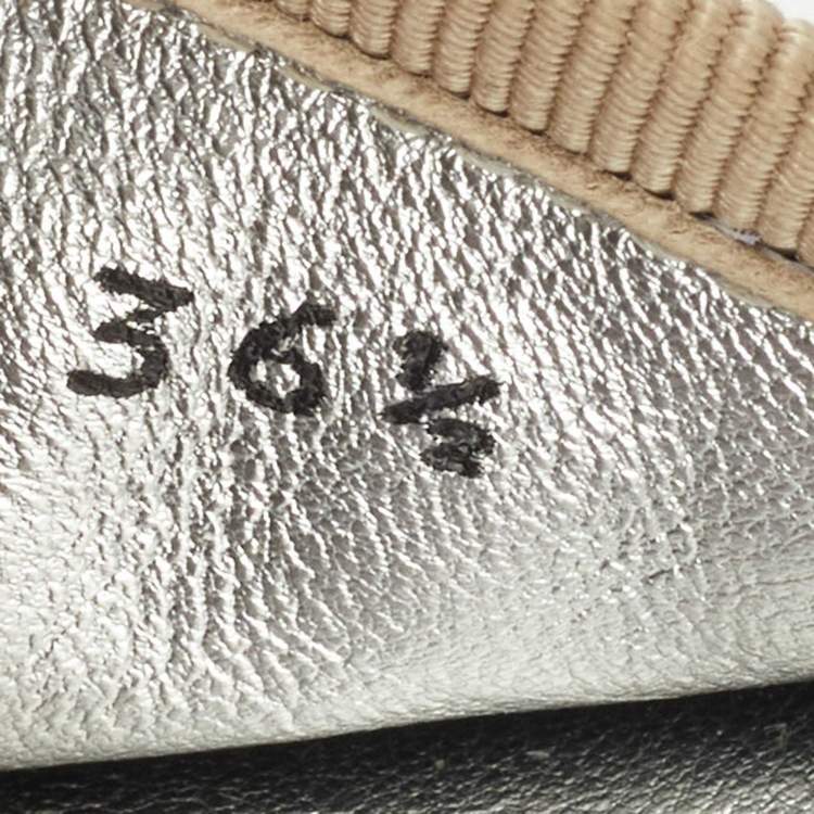 Pre Owned Miu Miu Silver Leather Crystal Embellished Platform Flats Espadrille Size 36.5