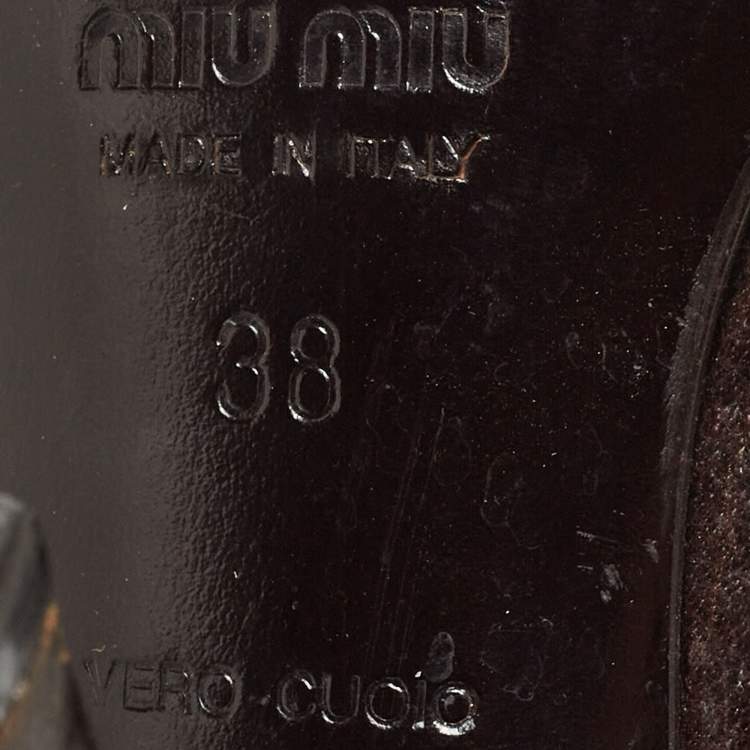 Pre Owned Miu Miu Brown Leather Mid Calf Boots Size 38