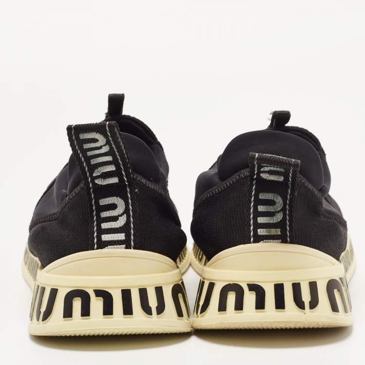 Pre Owned Miu Miu Black Stretch Knit Crystal Embellished Run Sneakers Size 40