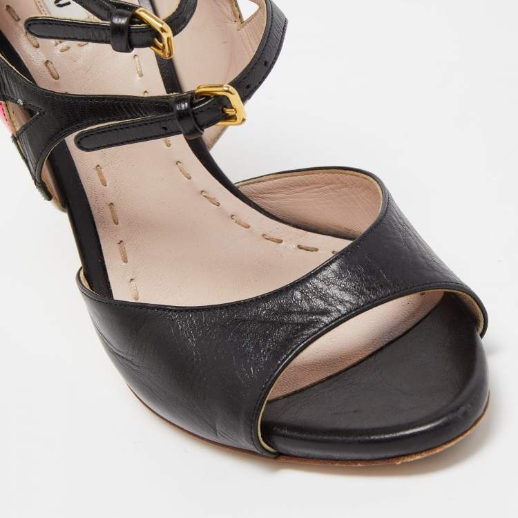 Pre Owned Miu Miu Multicolor Leather Ankle Strap Sandals Size 39
