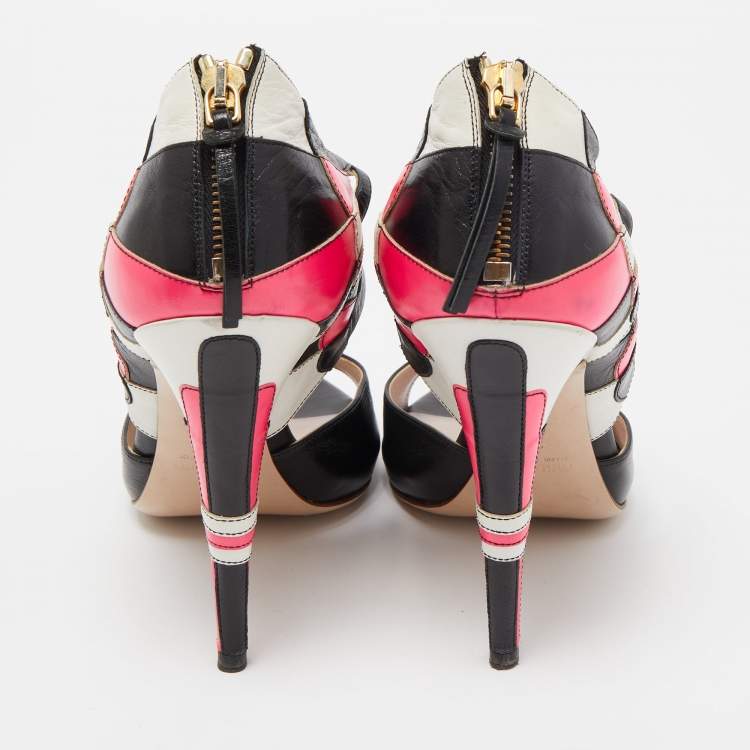 Pre Owned Miu Miu Multicolor Leather Ankle Strap Sandals Size 39