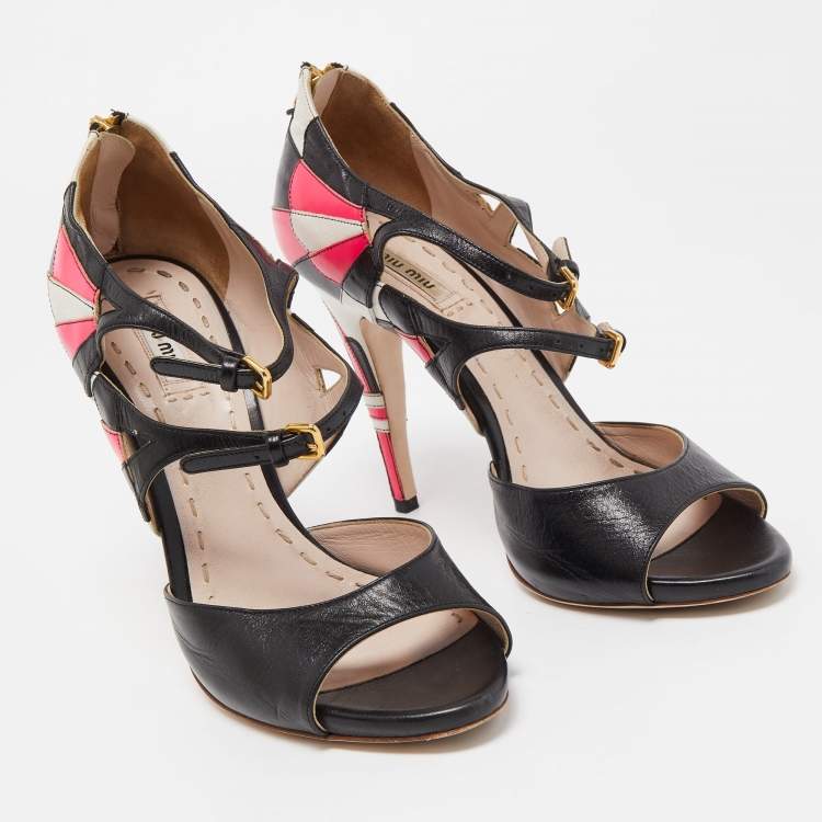 Pre Owned Miu Miu Multicolor Leather Ankle Strap Sandals Size 39