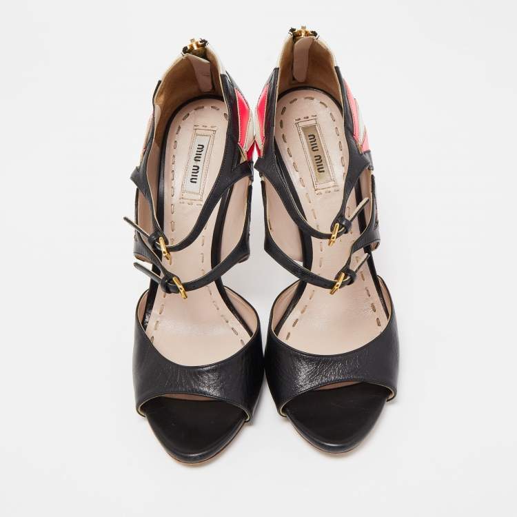 Pre Owned Miu Miu Multicolor Leather Ankle Strap Sandals Size 39