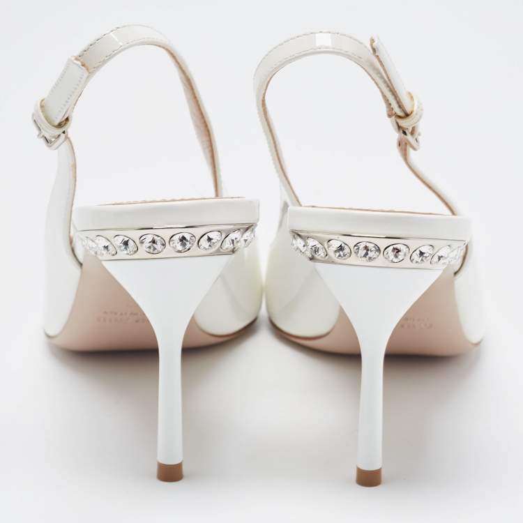 Pre Owned Miu Miu White Patent Leather Pointed Toe Slingback Pumps Size 37
