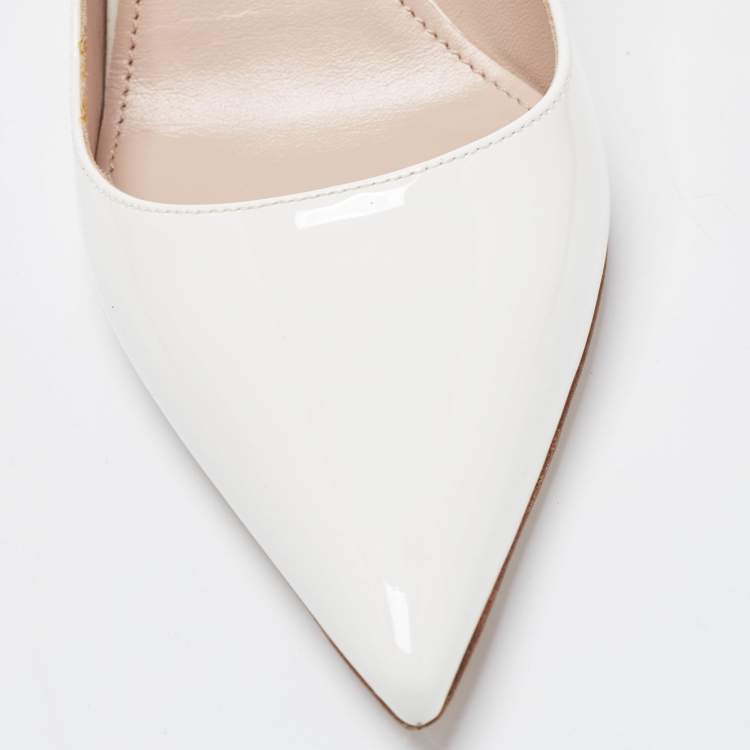 Pre Owned Miu Miu White Patent Leather Pointed Toe Slingback Pumps Size 37
