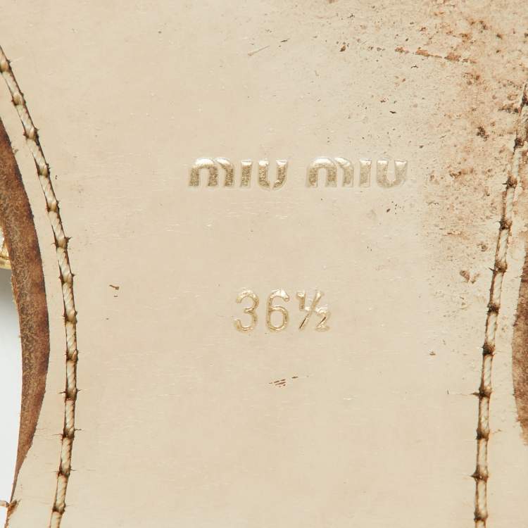 Pre Owned Miu Miu Metallic Leather and Glitter Crystals Embellished Flat Slides Size 36.5