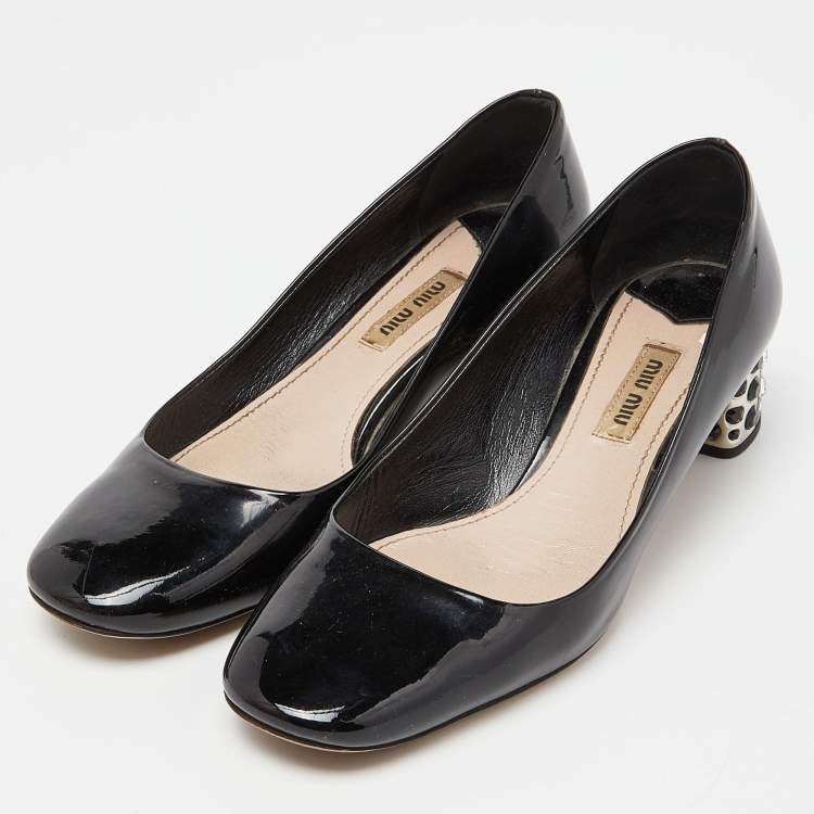 Miu Miu Black Patent Leather Block Heel Pumps