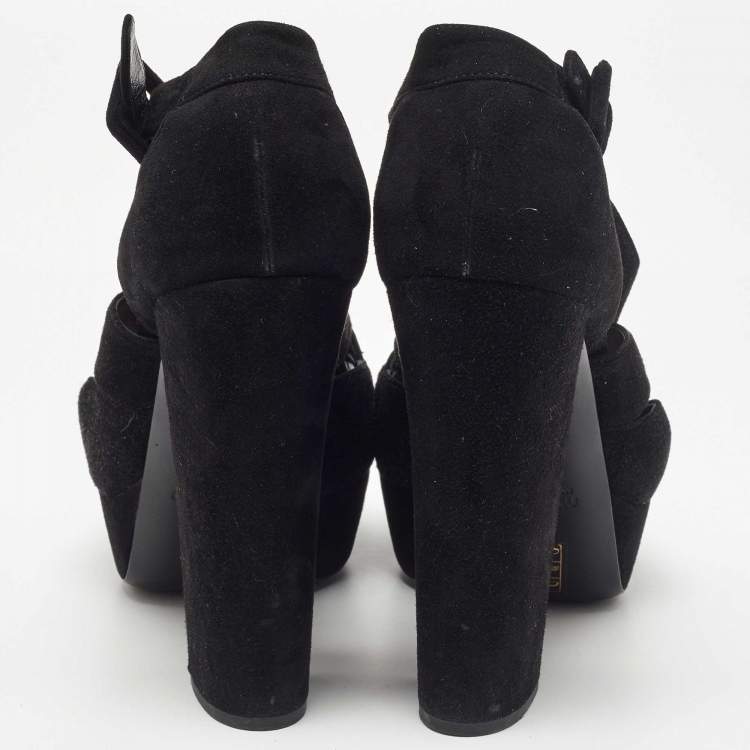 Pre Owned Miu Miu Black Suede Crystal Embellished Platform Sandals Size 40
