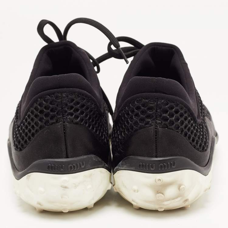 Pre Owned Miu Miu Black Satin and Mesh Crystal Embellished Lace Up Sneakers Size 40