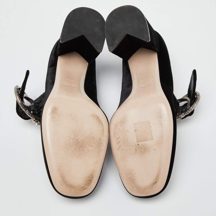 Pre Owned Miu Miu Black Velvet Pearl Embellished Mary Jane Pumps Size 38.5