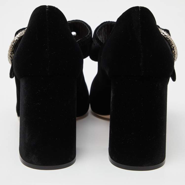 Pre Owned Miu Miu Black Velvet Pearl Embellished Mary Jane Pumps Size 38.5