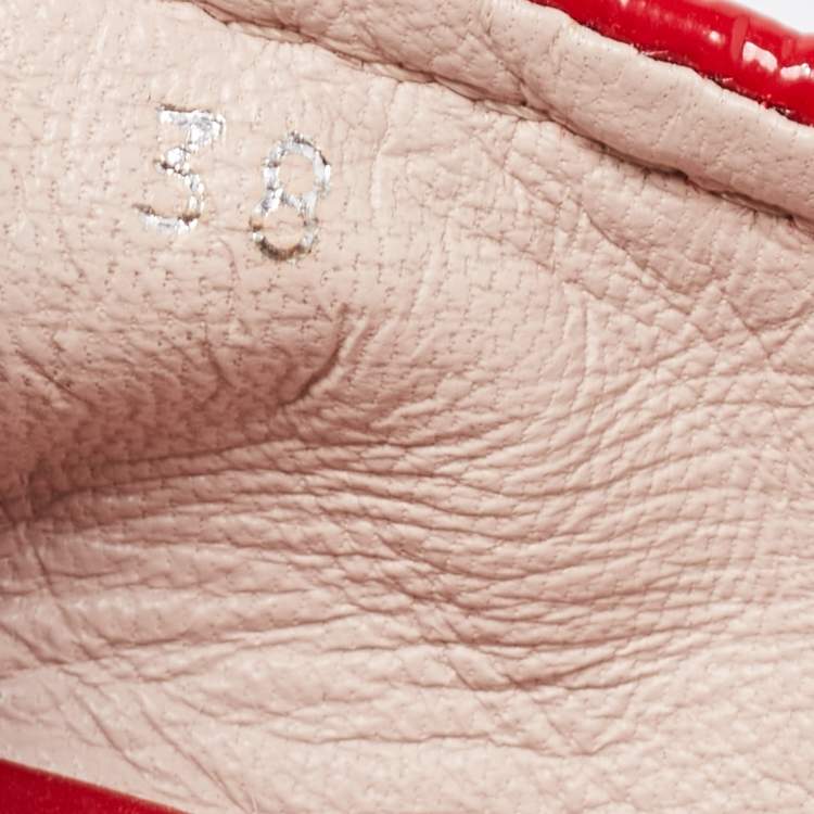 Pre Owned Miu Miu Red Patent Leather Crystal Embellished Bow Scrunch Ballet Flats Size 38