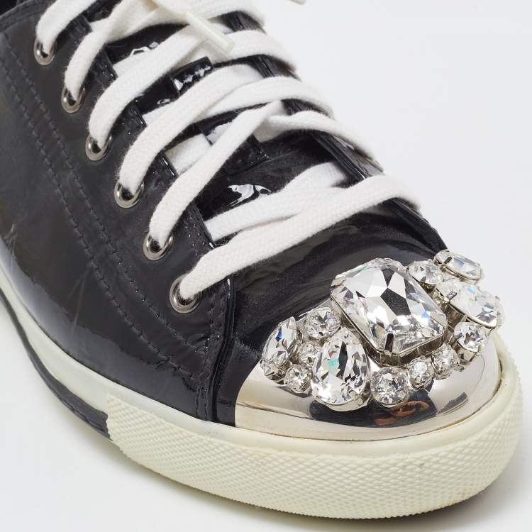 Pre Owned Miu Miu Black Patent Low Top Sneakers Size 38