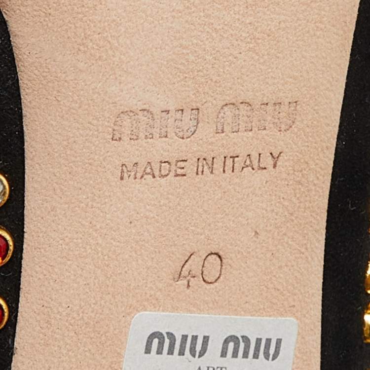 Pre Owned Miu Miu Black Suede Donna Multicolor Crystal Embellished Pumps Size 40