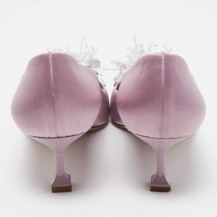 Pre Owned Miu Miu Purple Satin Crystal Embellished Pointed Toe Pumps Size 38