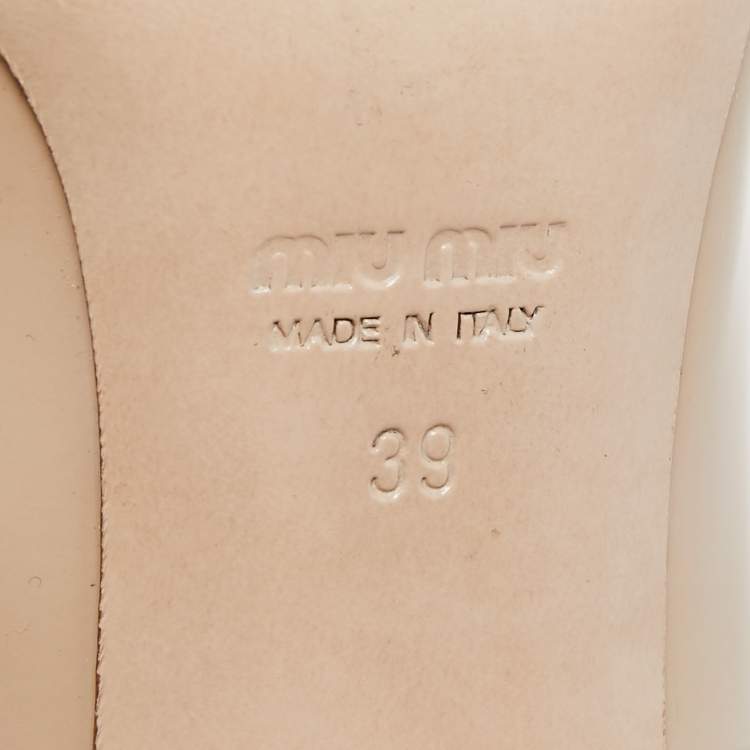 Pre Owned Miu Miu Beige Patent Leather Bow Peep Toe Platform Pumps Size 39