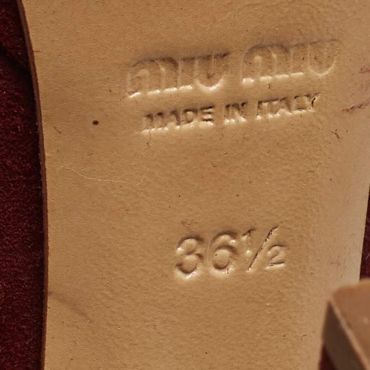 Pre Owned Miu Miu Burgundy Suede Mary Jane Bow Peep Toe Platform Pumps Size 36.5
