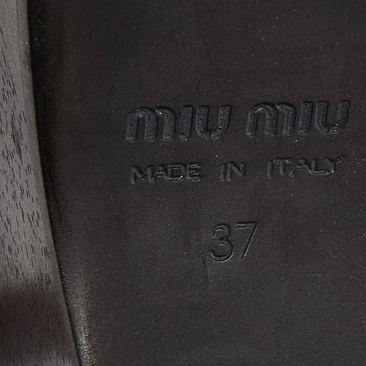 Pre Owned Miu Miu Brown Leather and Embroidered Fabric Wedge Platform Ankle Strap Sandals Size 37