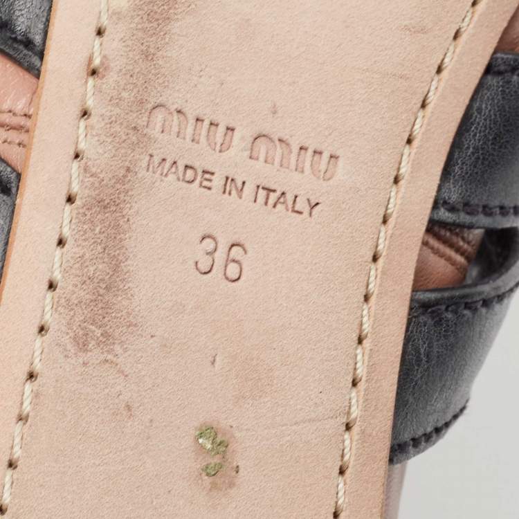 Pre Owned Miu Miu Dusty Pink and Black Leather Buckle Detail Bow Ballet Flats Size 36