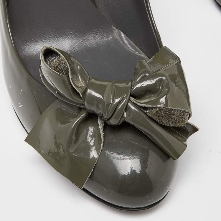 Pre Owned Miu Miu Green Patent Leather Bow Pumps Size 37