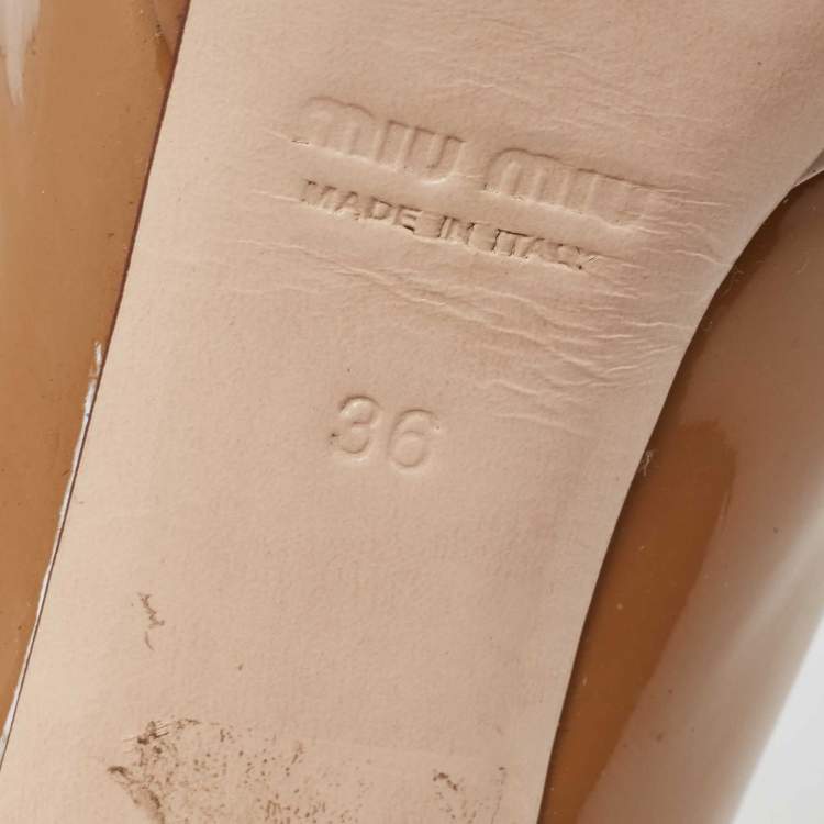 Pre Owned Miu Miu Beige Patent Leather Peep Toe Platform Pumps Size 36