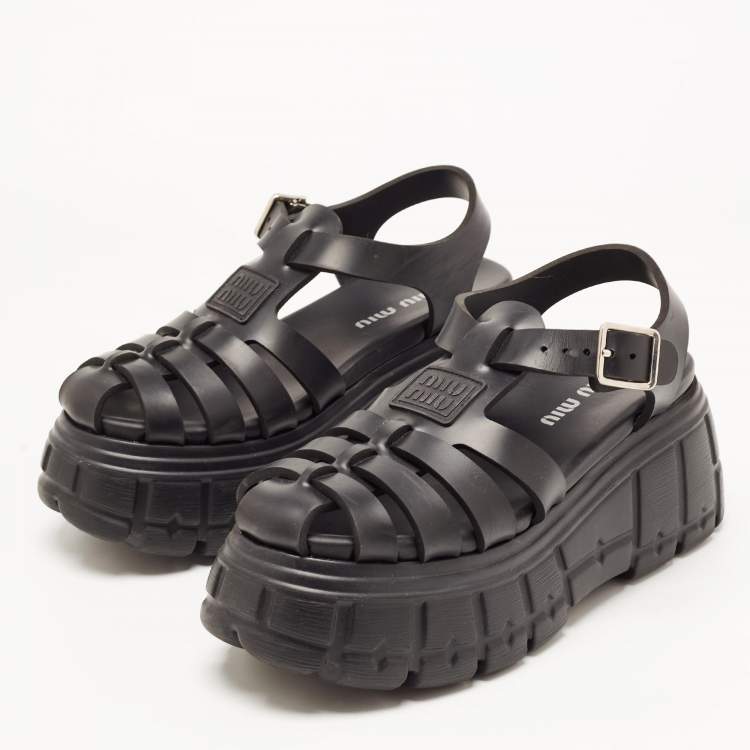 Pre Owned Miu Miu Black Rubber Eva Platform Sandals Size 38