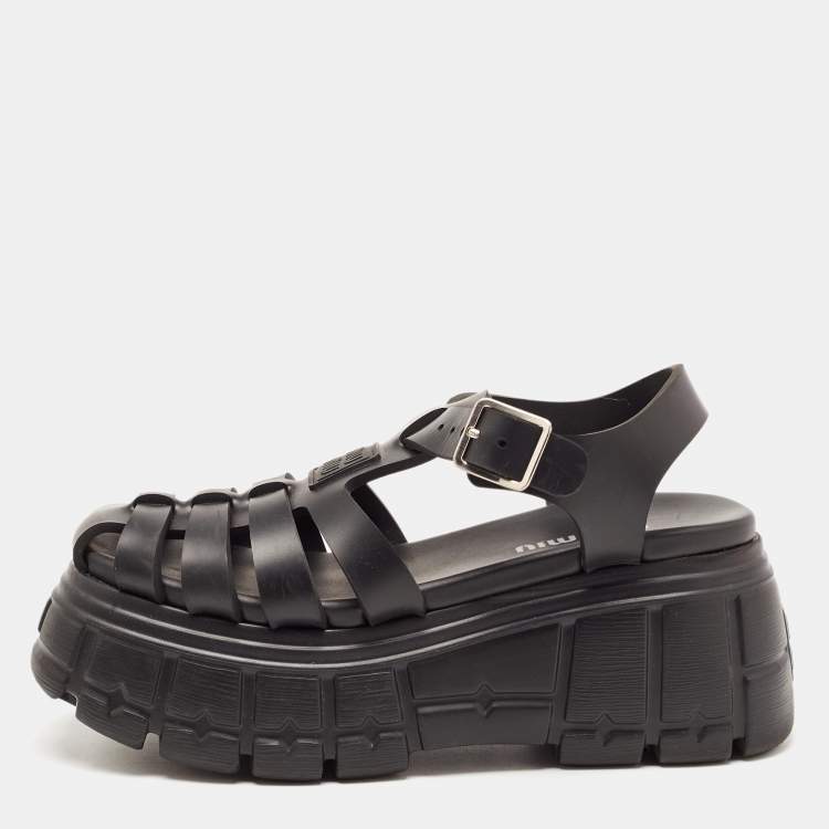 Pre Owned Miu Miu Black Rubber Eva Platform Sandals Size 38