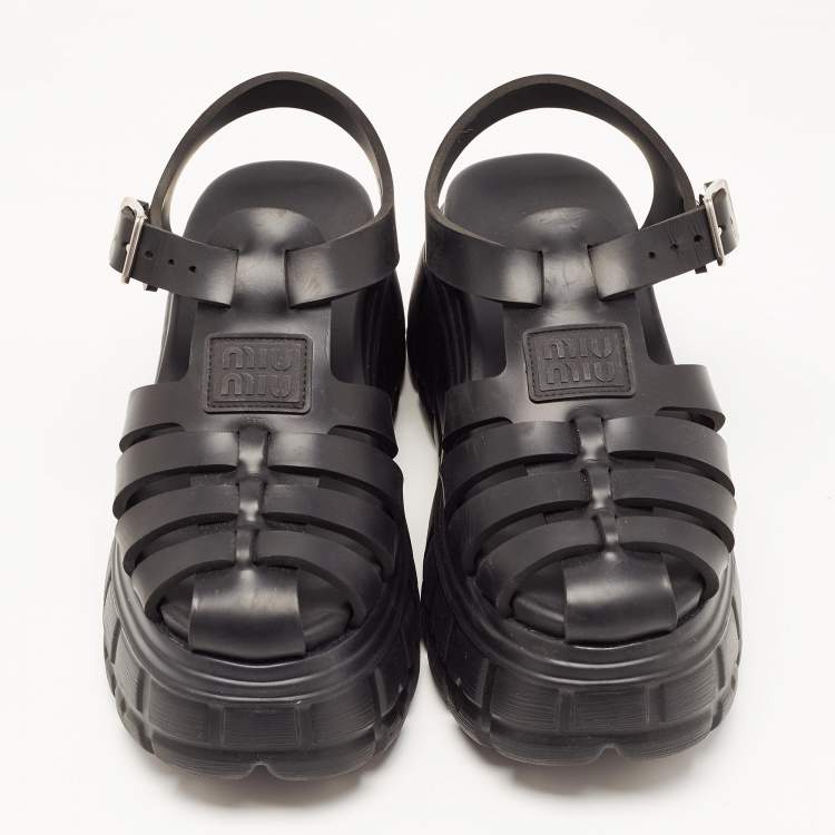 Pre Owned Miu Miu Black Rubber Eva Platform Sandals Size 38